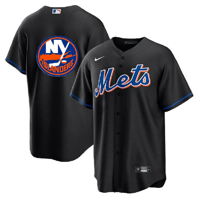 Men's New York Mets & Islanders Black Cool Base Stitched Baseball Jersey Men's New York Mets & Islanders Black Cool Base Stitched Baseball Jersey